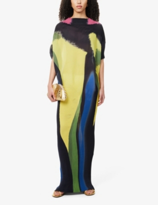 Shop Leem Women's Black Comb Abstract-print Plisse Woven Maxi Dress