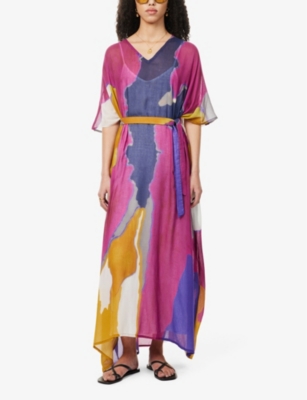 Leem Womens Magen Comb Graphic-print Cotton-blend Kaftan In Magen Comb