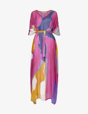 Leem Womens Magen Comb Graphic-print Cotton-blend Kaftan In Magen Comb