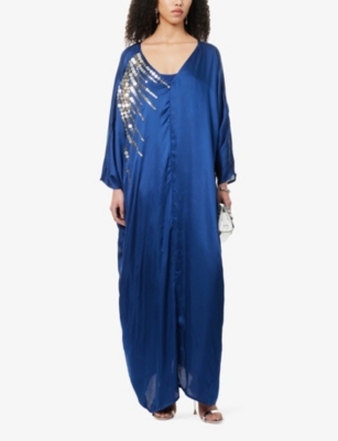 Shop Leem Women's Cobalt Sequin-embellished Satin Kaftan