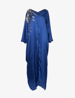 Shop Leem Women's Cobalt Sequin-embellished Satin Kaftan