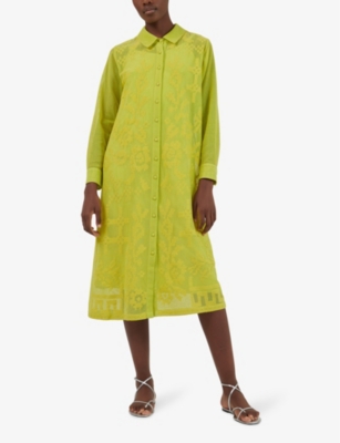Shop Leem Women's Yellow Embroidered-lace Shirt Woven Midi Dress