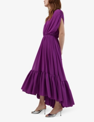 LEEM WOMENS MAGENTA FRILL-HEM V-NECK WOVEN MAXI DRESS 