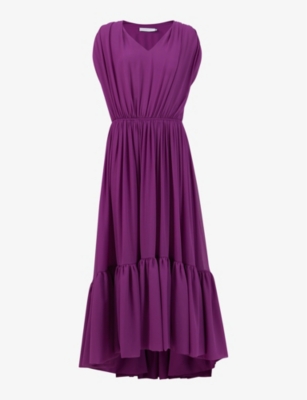 Shop Leem Women's Magenta Frill-hem V-neck Woven Maxi Dress