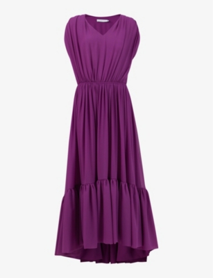 Leem Womens Magenta Frill-hem V-neck Woven Maxi Dress In Magenta