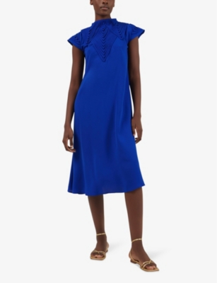 Shop Leem Kaftan Short-sleeve Woven Maxi Dress In Cobalt