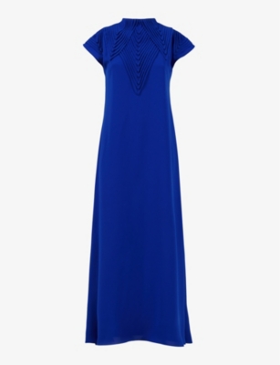 Shop Leem Kaftan Short-sleeve Woven Maxi Dress In Cobalt