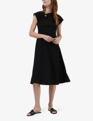 Shop Leem Women's Black Cut-out Regular-fit Stretch-woven Midi Dress