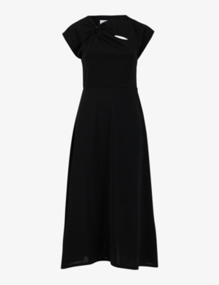 Shop Leem Women's Black Cut-out Regular-fit Stretch-woven Midi Dress