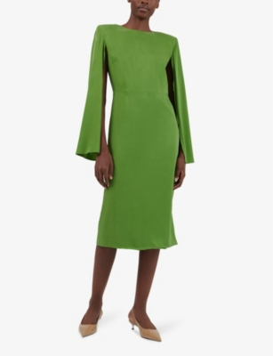 Shop Leem Women's Olive Marked-waist Split-sleeves Stretch-woven Midi Dress