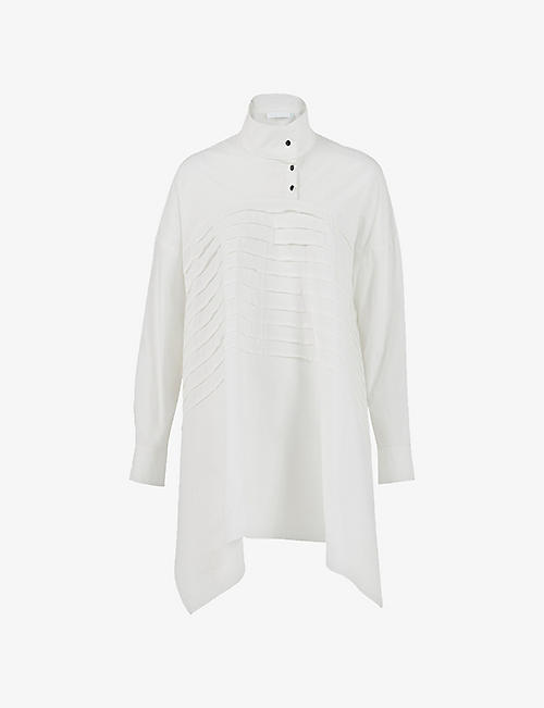 LEEM: Asymmetric-hem pintuck cotton blouse