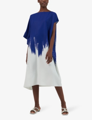 Shop Leem Women's Cobalt Asymmetric Brush-stroke Woven Midi Dress