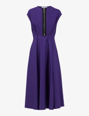 Shop Leem Womens Purple Zip-embellished Pleated Cotton Midi Dress