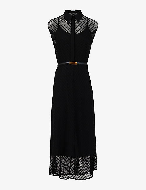 LEEM: Striped belted-waist stretch-woven mini dress