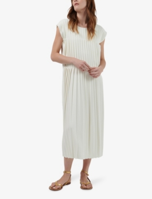 Shop Leem Womens White Pleated-front Relaxed-fit Stretch-woven Midi Dress