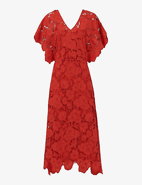LEEM: Floral-lace scalloped-trim cotton midi dress