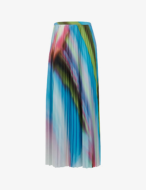 LEEM: Abstract-print pleated mid-rise woven skirt