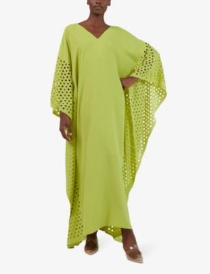 Shop Leem Women's Green Laser-cut Relaxed-fit Woven Maxi Dress
