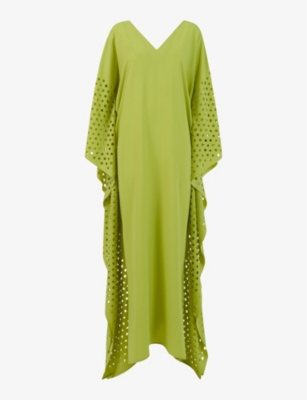 Shop Leem Women's Green Laser-cut Relaxed-fit Woven Maxi Dress