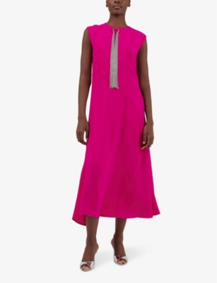 Shop Leem Women's Pink Metal-applique Asymmetric-hem Woven Kaftan