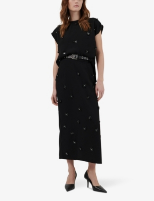 Leem Womens Black Flower-embroidered High-neck Woven Top In Black