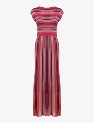 Shop Leem Womens Multicolor Round-neck Striped Knitted Midi Dress