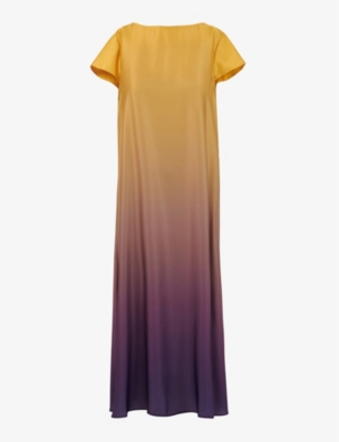 Shop Leem Womens Mustd Comb Ombre-print Short-sleeve Woven Midi Dress