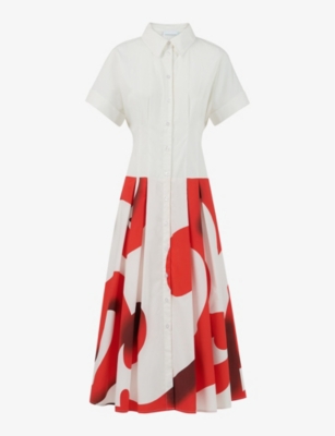 Shop Leem Women's White Comb Floral-print Cotton Shirt Maxi Dress