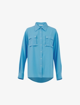 Shop Leem Women's Light Blue Patch-pocket Relaxed-fit Woven Shirt