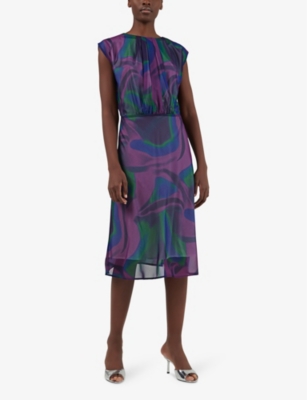 Shop Leem Women's Purple C Graphic-print Round-neck Woven Midi Dress