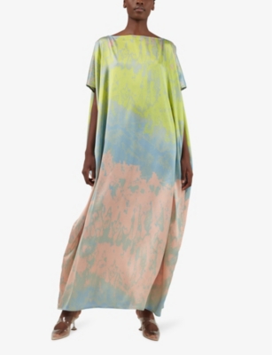 Shop Leem Women's Pastelcomb Graphic-print Slash-neck Woven Maxi Dress