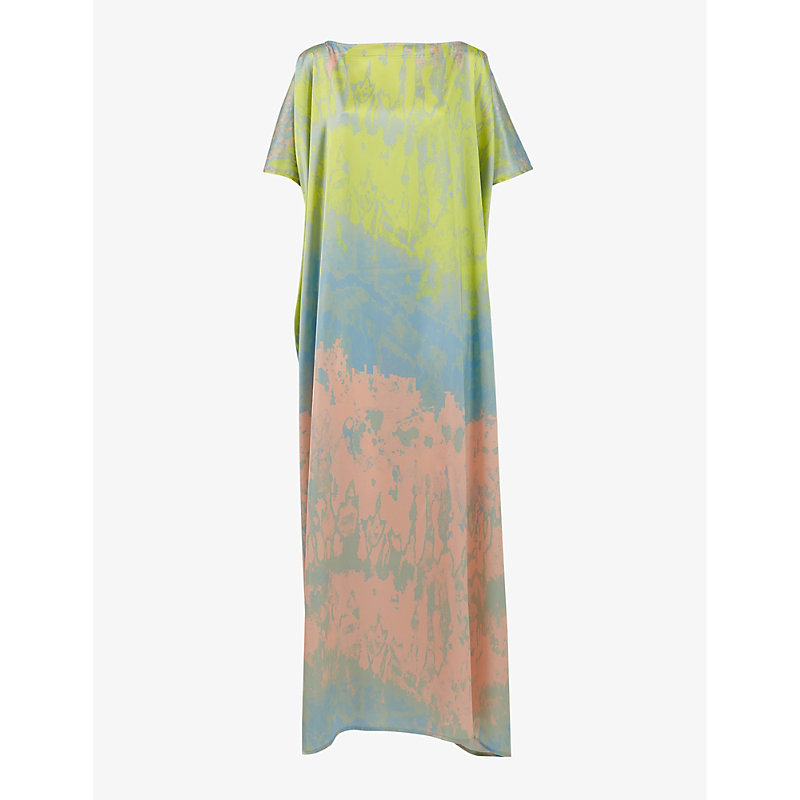Leem Womens Pastelcomb Graphic-print Slash-neck Woven Maxi Dress
