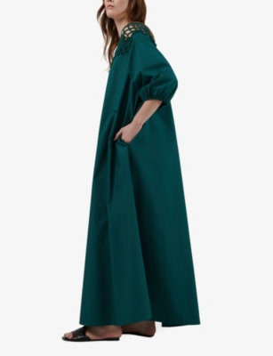 Shop Leem Women's Emerald Lace-embroidered Relaxed-fit Cotton Maxi Dress