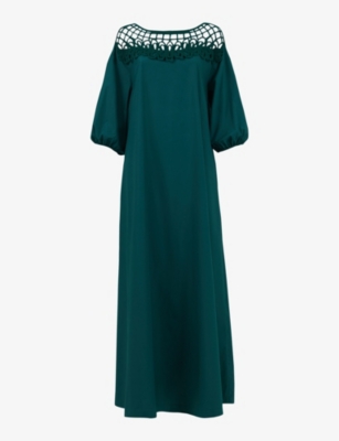 Shop Leem Women's Emerald Lace-embroidered Relaxed-fit Cotton Maxi Dress