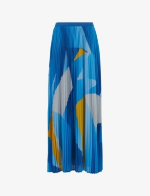 Shop Leem Womens Geometric-print Plisse Woven Maxi Skirt Blue Comb