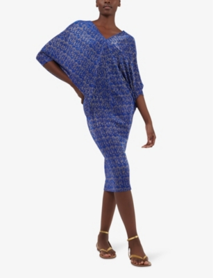 Shop Leem Women's Cobalt Foil-print V-neck Woven Midi Dress