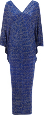 Shop Leem Women's Cobalt Foil-print V-neck Woven Midi Dress