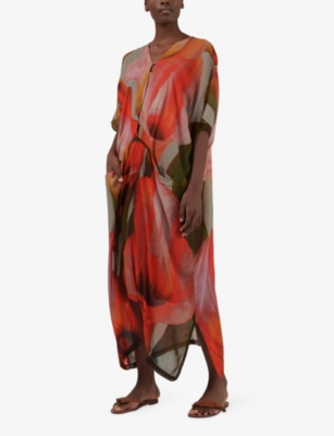 Shop Leem Women's Orange C Abstrast-print Relaxed-fit Cotton-blend Maxi Dress