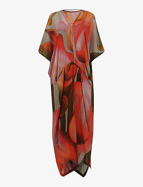 LEEM: Abstrast-print relaxed-fit cotton-blend maxi dress