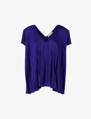 Shop Leem Women's Cobalt V-neck Relaxed-fit Pleated Stretch-woven Blouse