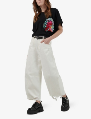 Shop Leem Womens Black Comb Embroidered-pocket Short-sleeve Cotton T-shirt