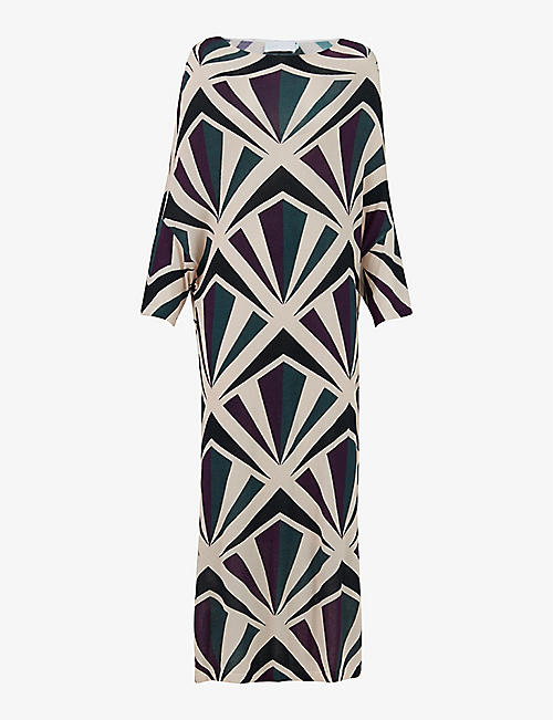 LEEM: Geometric-print round-neck knitted midi dress