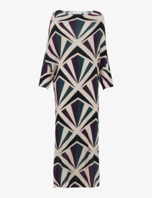 Shop Leem Women's Burgundy C Geometric-print Round-neck Knitted Midi Dress