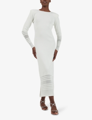 Shop Leem Women's White Padded-shoulder Slim-fit Knitted Maxi Dress