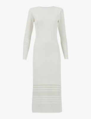 Shop Leem Women's White Padded-shoulder Slim-fit Knitted Maxi Dress