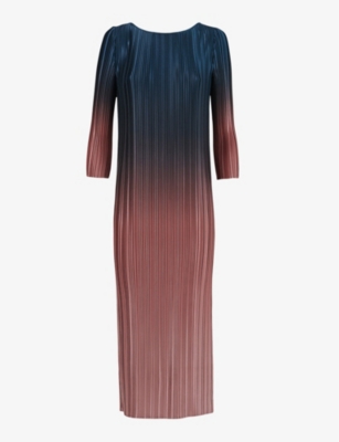 Shop Leem Women's Rosew Comb Ombre-print Slim-fit Plisse Stretch-woven Midi Dress