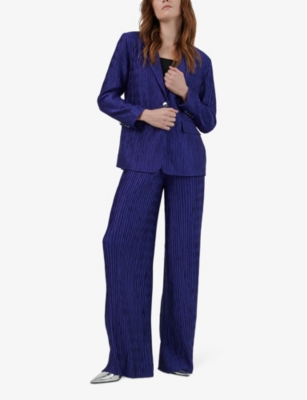 Shop Leem Womens Purple Wide-leg High-rise Plisse Woven Trousers