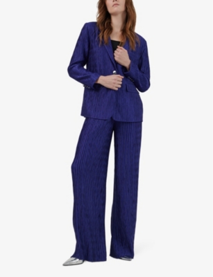 LEEM: Wide-leg high-rise plisse woven trousers
