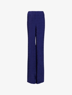 Shop Leem Womens Purple Wide-leg High-rise Plisse Woven Trousers