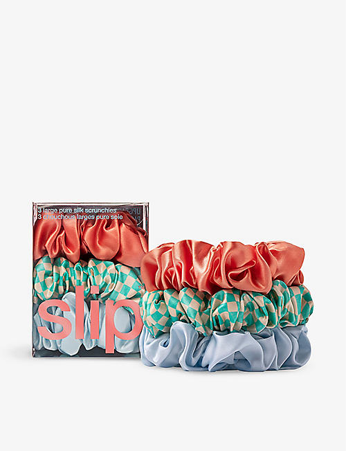 SLIP: Large elasticated silk scrunchies pack of three